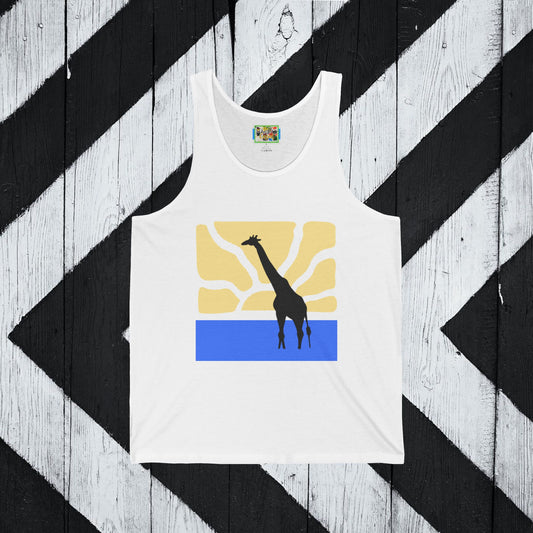 Unisex Jersey Tank Top | 'Standing Tall' Giraffe Theme w/ Sky Bar