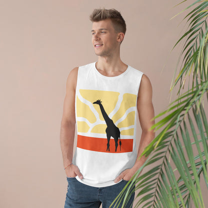 Standing Tall Giraffe-Theme  Unisex White Tank Top w/ Autumn Bar