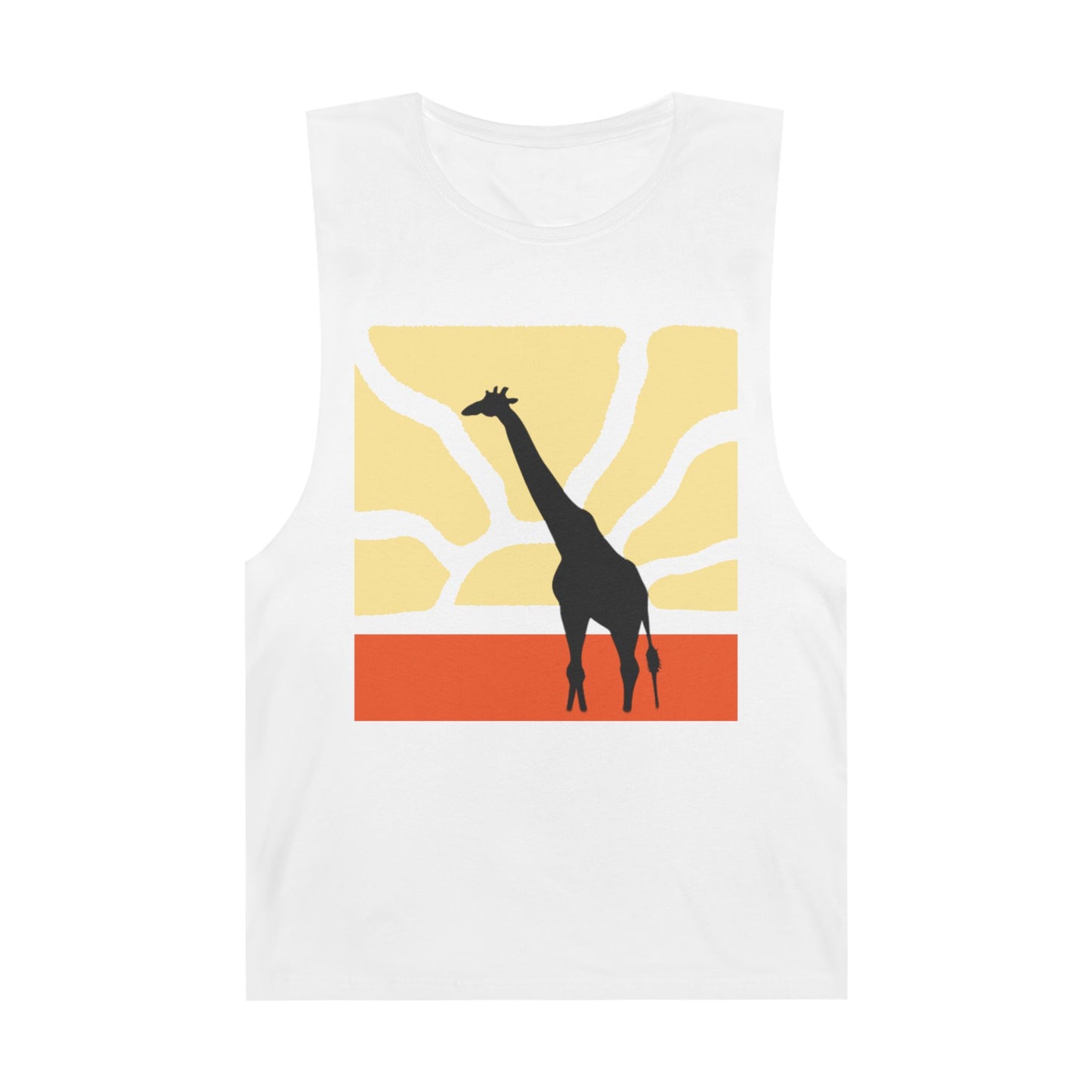 Standing Tall Giraffe-Theme  Unisex White Tank Top w/ Autumn Bar