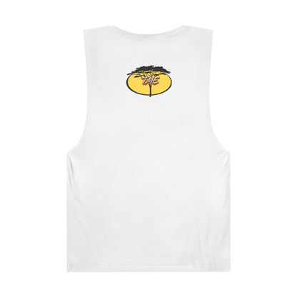 Standing Tall Giraffe-Theme  Unisex White Tank Top w/ Autumn Bar